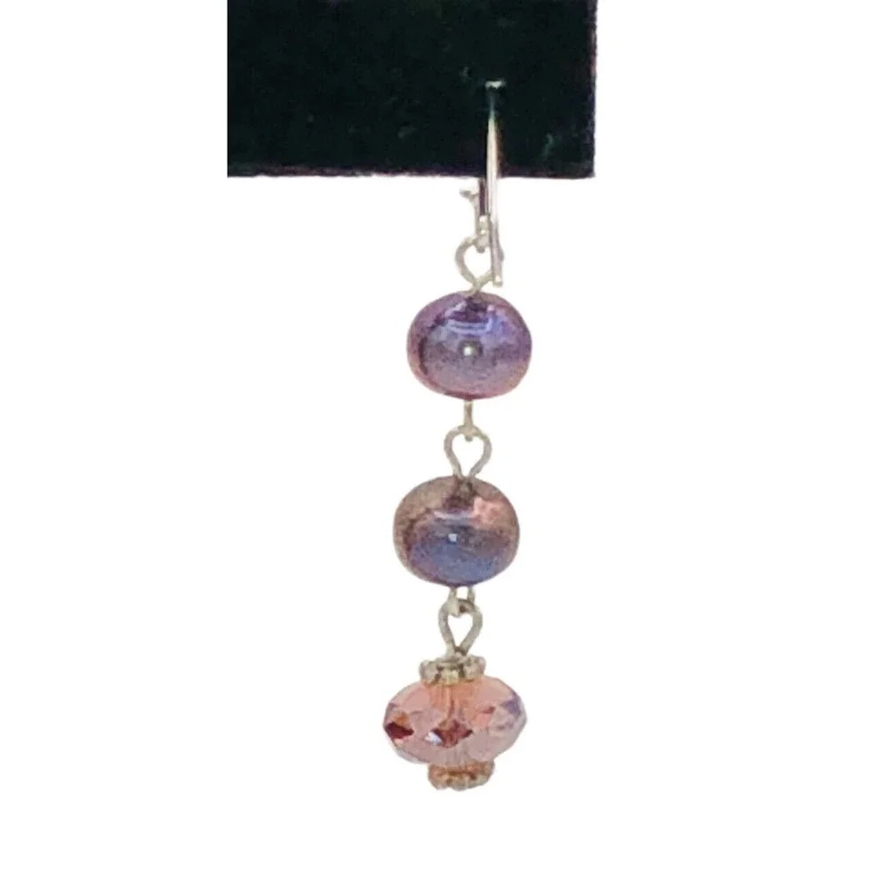 Natural Peacock Black Freshwater Pearl Crystal Bead Dangle Earrings